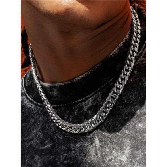 Men Cuban Link Chain Necklace, Stainless Steel Franco Curb Choker - Picture 2 of 7
